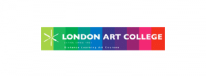 Logo for London Art College: features a white starburst on a rainbow background, bold white text reading London Art College, and smaller text below highlighting its Distance Learning Art Courses.