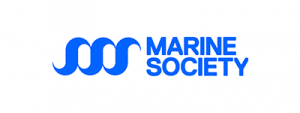 The Marine Society logo features three stylised blue wave shapes on the left, followed by the words MARINE SOCIETY in bold blue capital letters set against a crisp white background.